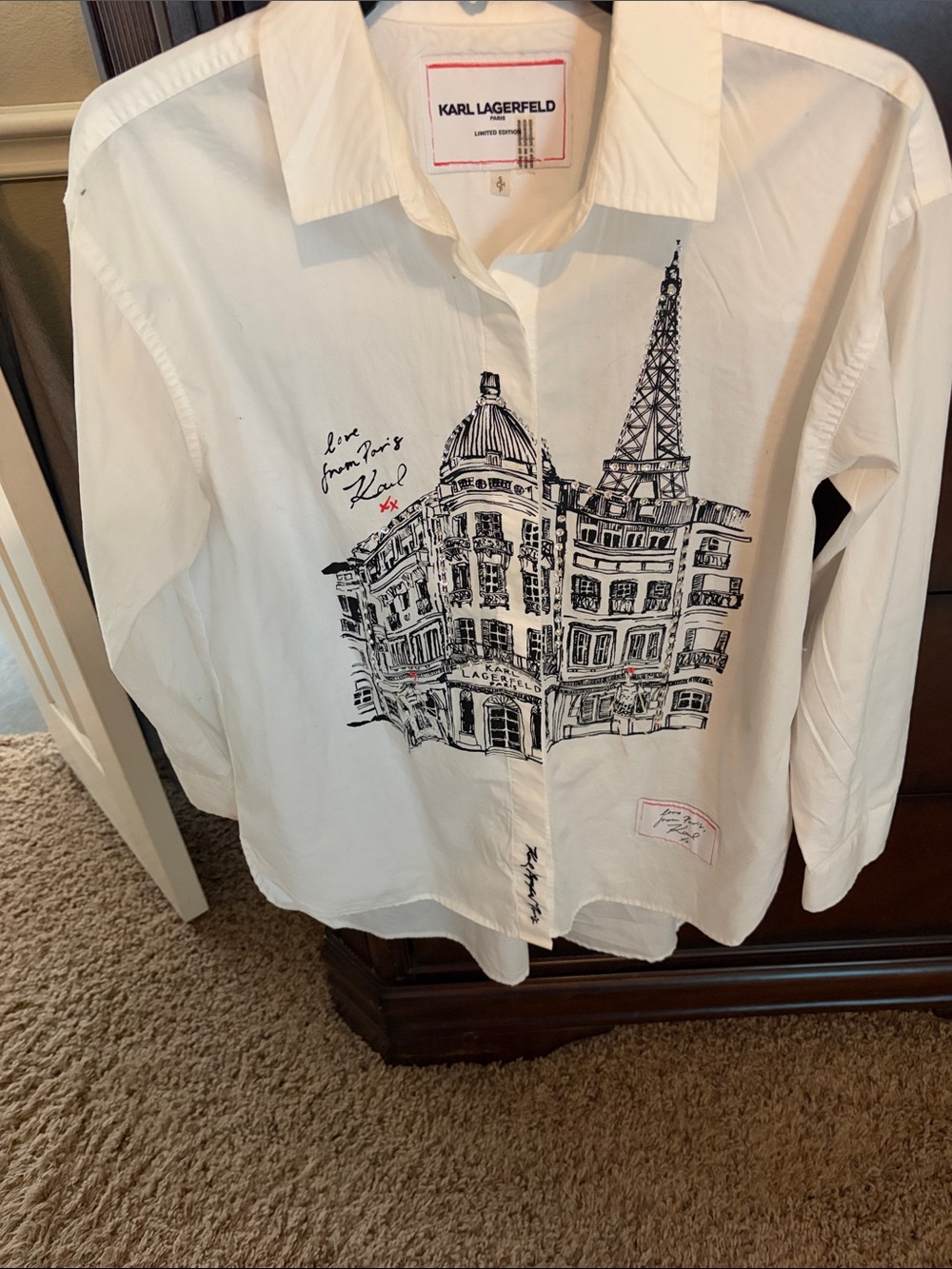 Karl Lagerfeld White Shirt with Black Paris Skyline Graphic